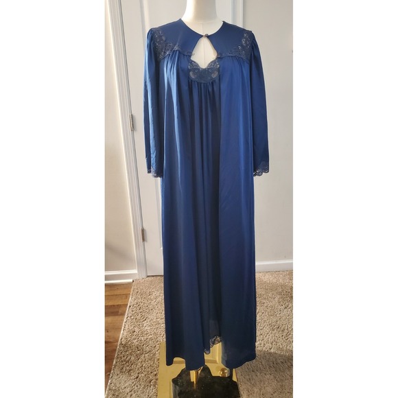 Vintage Shadowline Blue Lace Slip Peignoir Nightgown and Robe Set Small USA - Picture 2 of 7